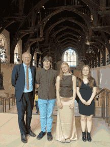 Gwilym Morus (UKYP MYP), Freya Pritchard (Ceredigion Youth Council Chair) and Hannah Bowhay (Vice-Chair Ceredigion Youth Council) with Ceredigion MP, Ben Lake in the House of Commons