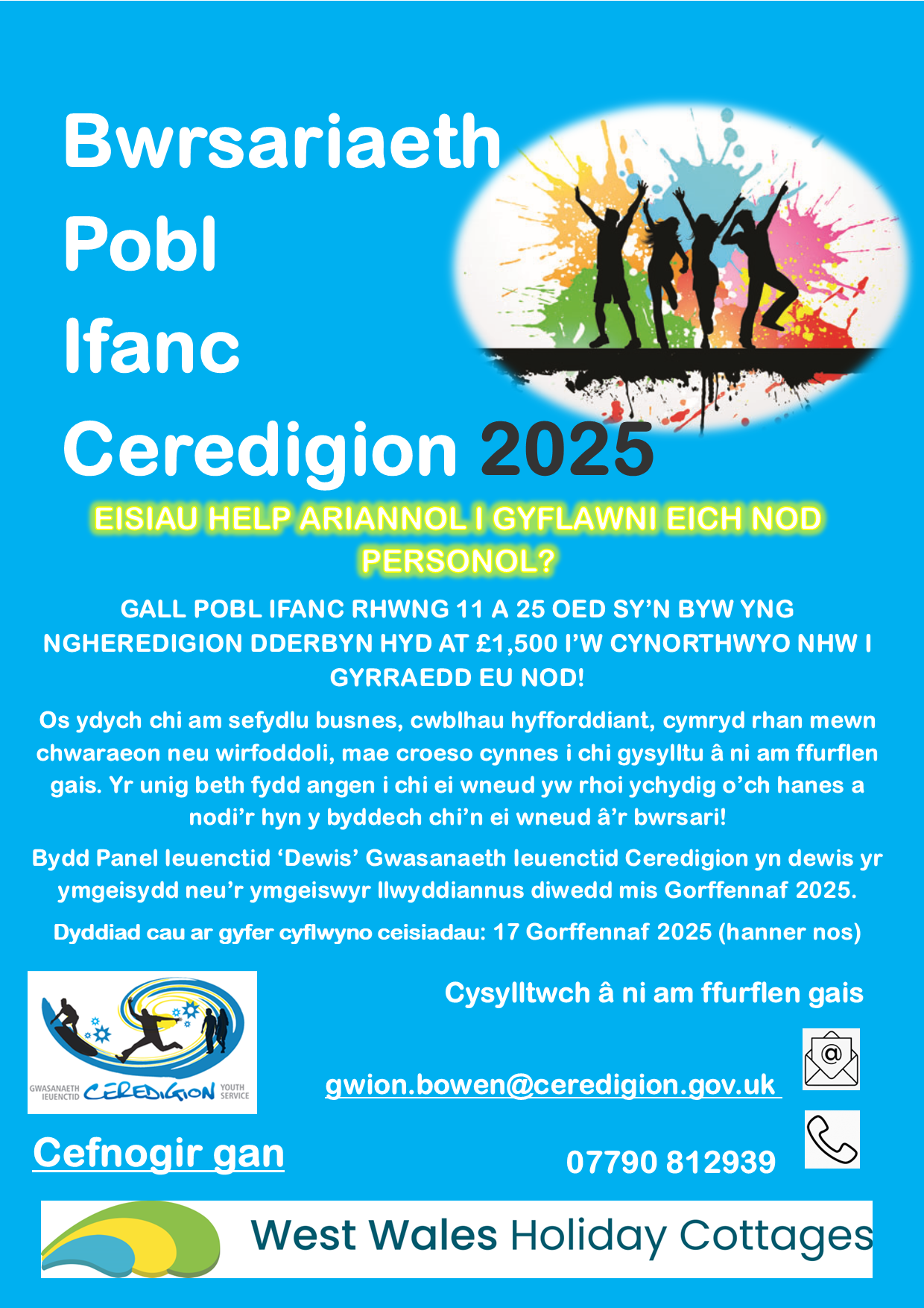 Cyfle i bobl ifanc ymgeisio am fwrsari o £1,500