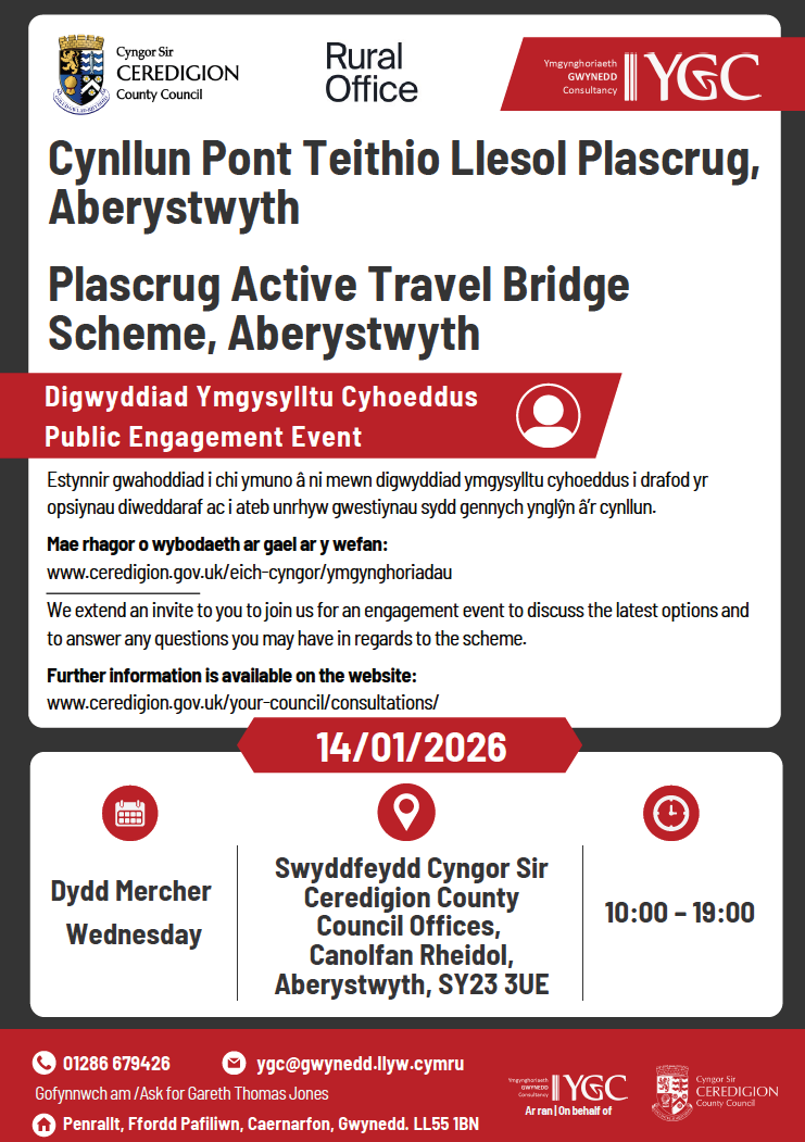 Rhannwch eich barn ar gynlluniau pont troed Plascrug