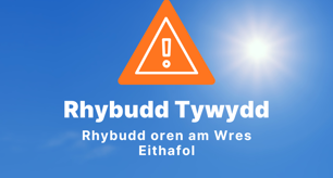 Cyngor i bobl gysgodi yn ystod cyfnodau poethaf y dydd wrth i Rybudd Ambr am Wres Eithafol fod mewn grym