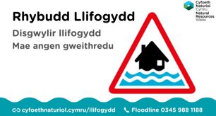 Rhybuddion llifogydd ar gyfer rhannau o arfordir Ceredigion 