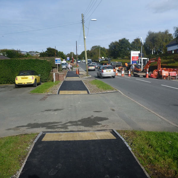 Aberystwyth Road, Cardigan. New dropped kerbs and tactile paving and resurfaced footway